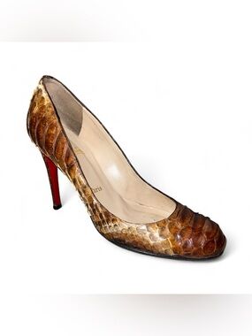 Christian Louboutin Python Embossed Leather Round Toe Pumps Brown 40